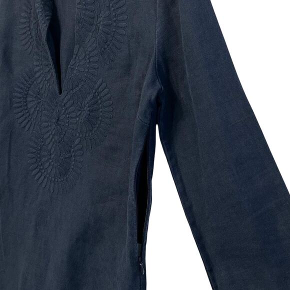 Tory Burch Linen Embroidered Floral Tunic Top Women's Sz 4 Navy Boho Designer - Picture 6 of 7